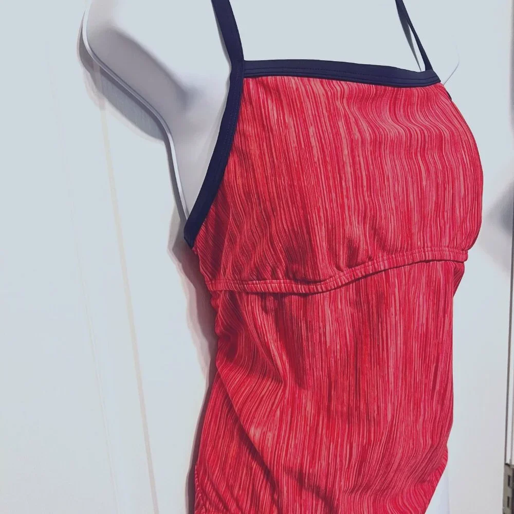 Nike Razorback Women's One Piece Swimsuit-Coral/Red/Navy Blue-Size Large-Beach